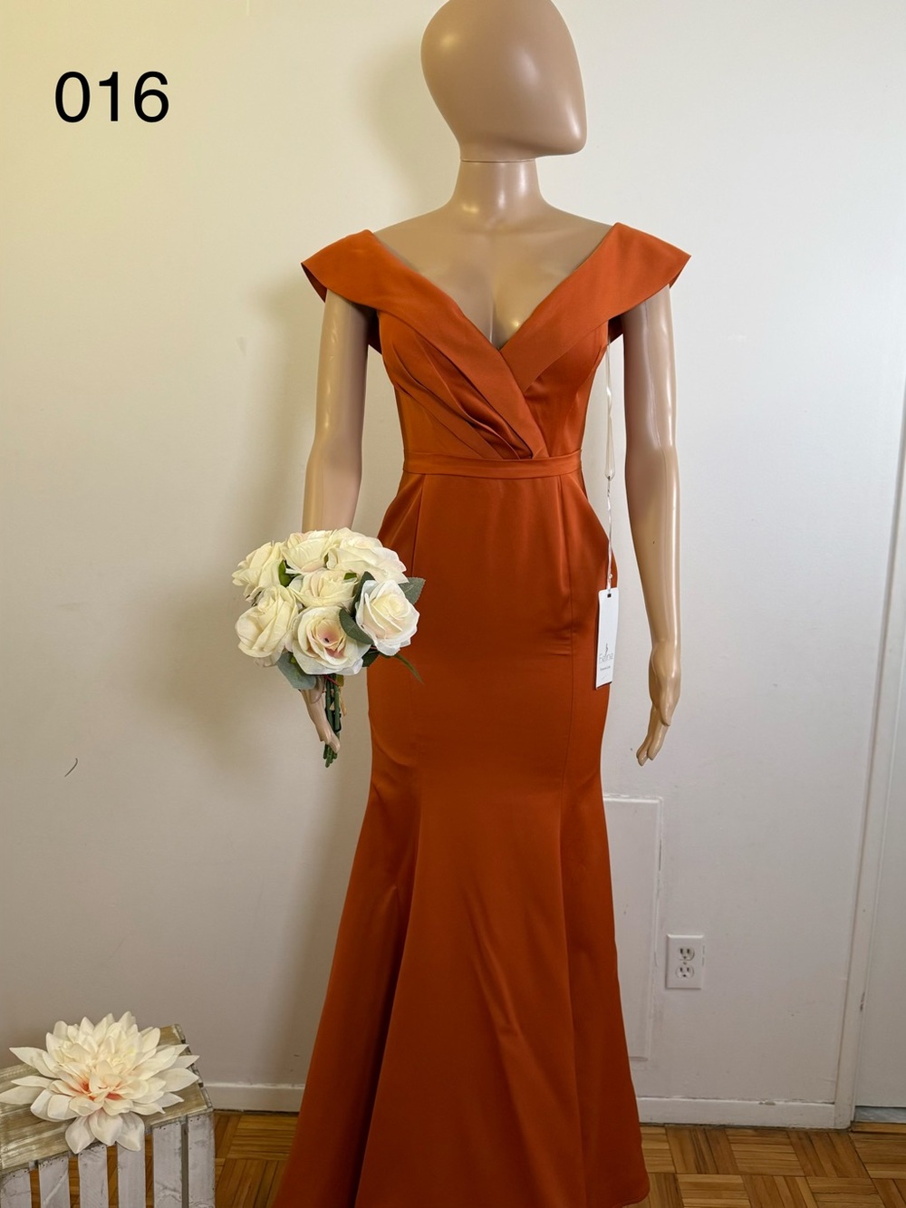 Rust Orange Off-Shoulder Mermaid Dress